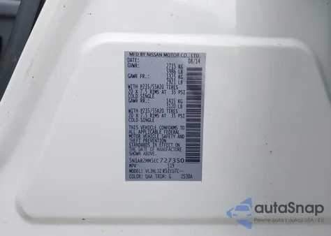 2014 Nissan Pathfinder Platinum from USA, damaged, VIN 5N1AR2MM5EC727350